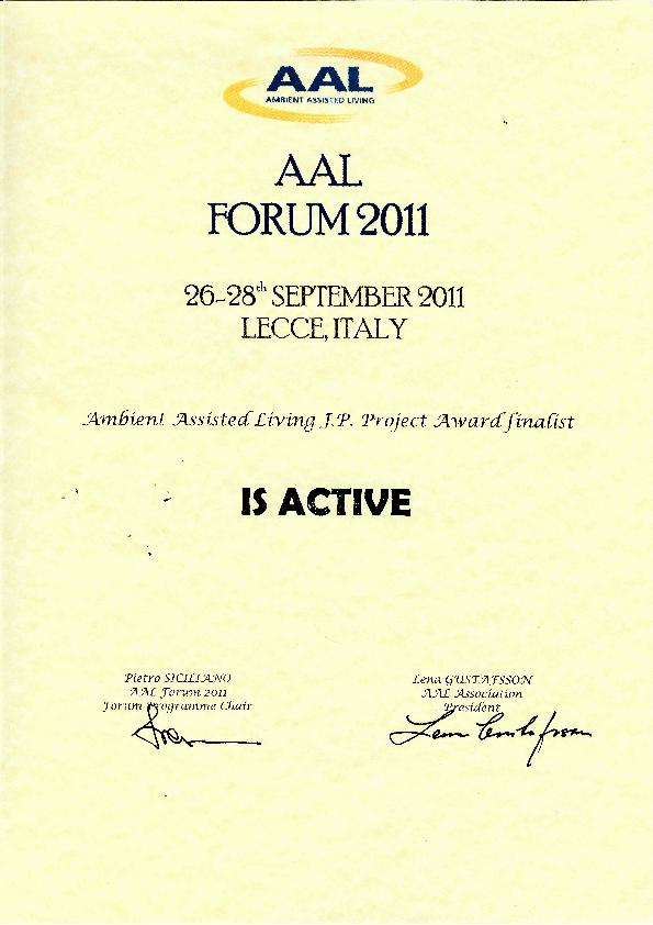 IS-ACTIVE diploma at the AAL Forum Award